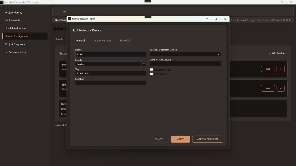 SchemaLab Network Device Editor – General